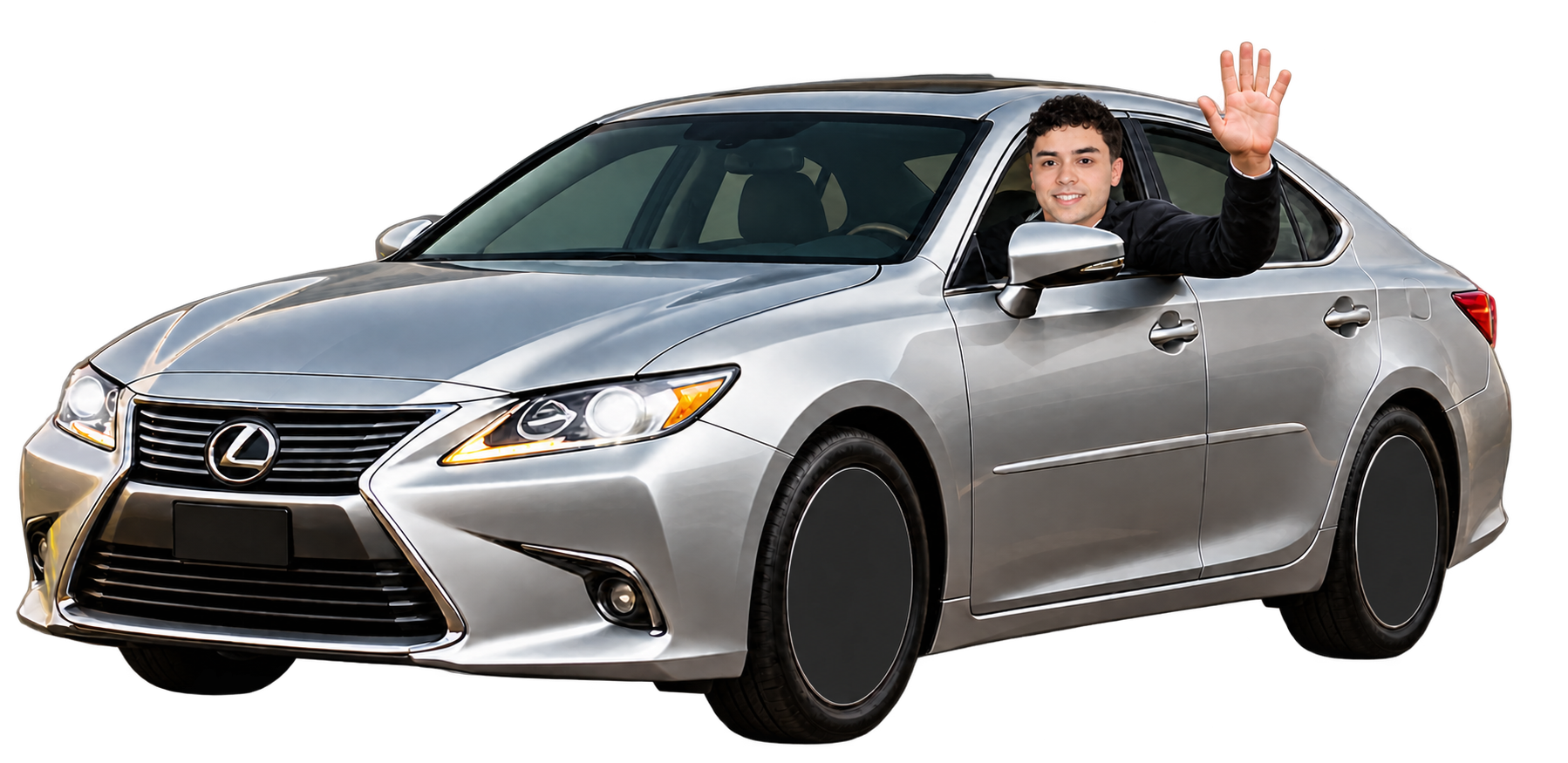 Isaiahs waving from his silver Lexus