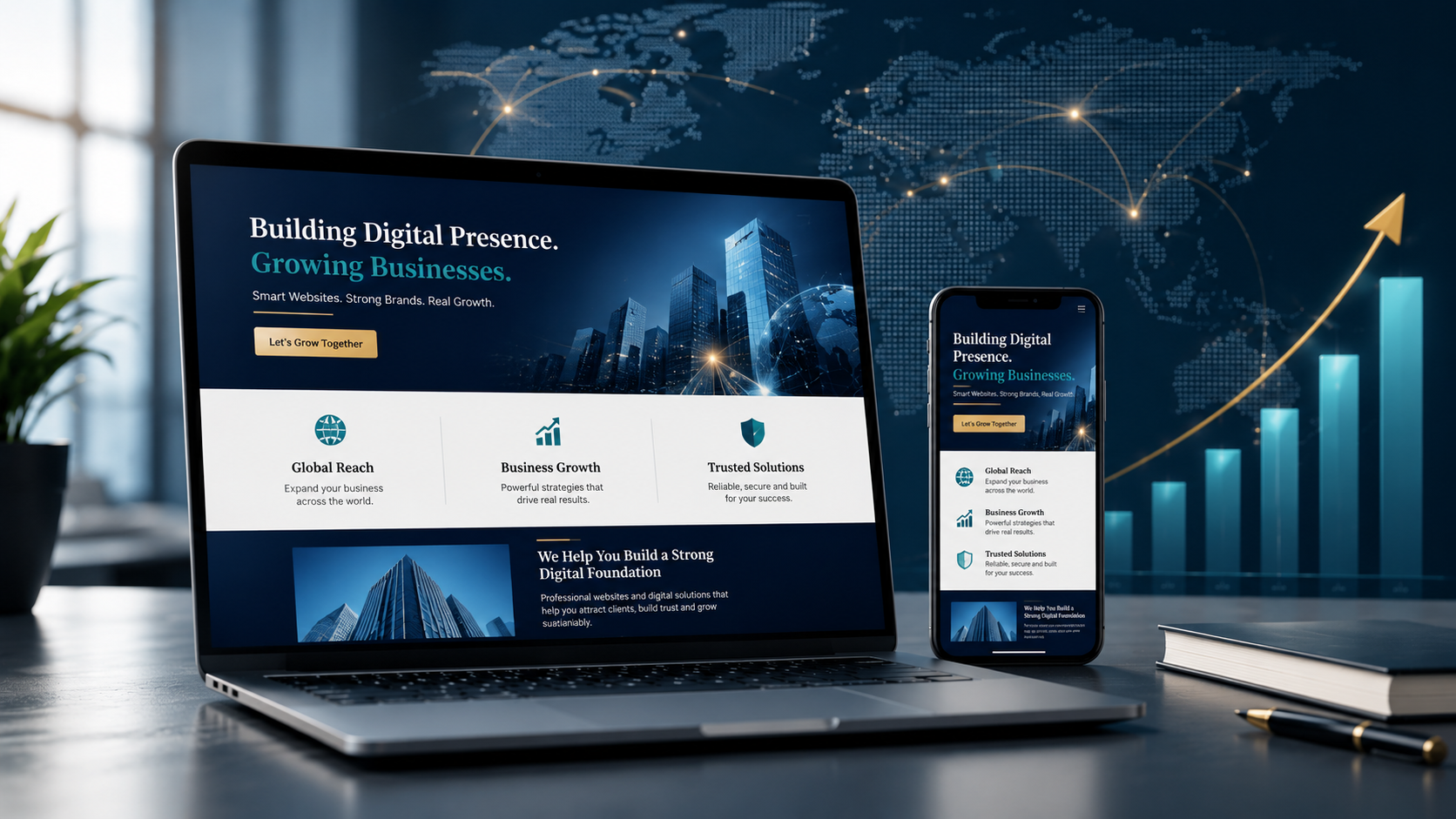 Professional website displayed on a laptop and phone